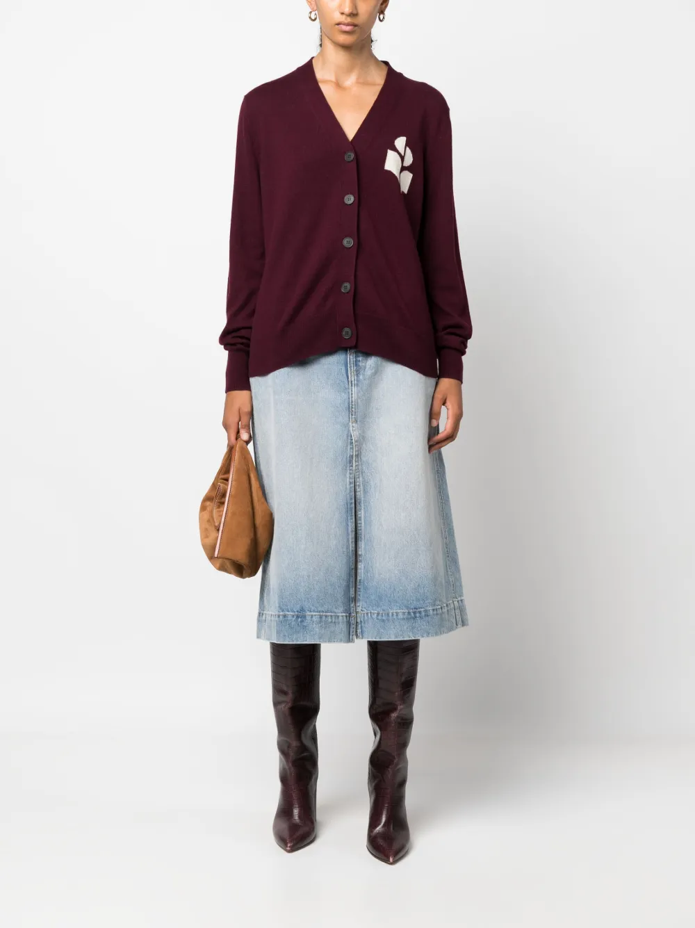 MARANT ÉTOILE Karlin intarsia-knit logo cardigan - Paars