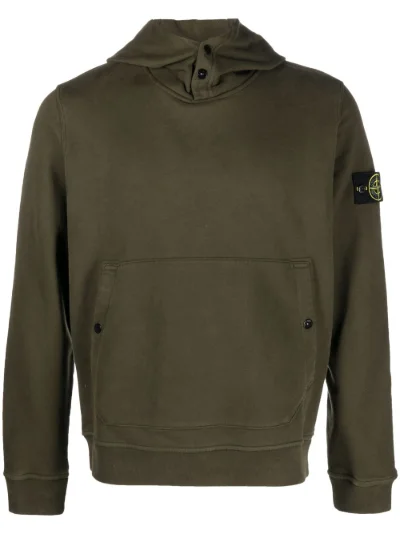 Stone Island Compass logo-patch cotton hoodie green | MODES