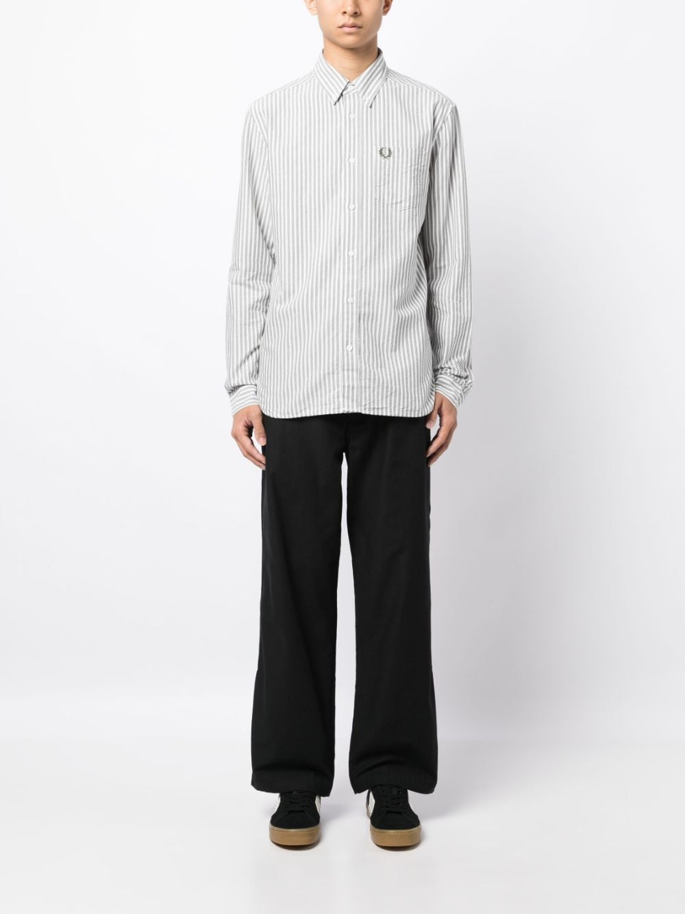 Fred Perry logo-embroidered striped cotton shirt - Grijs