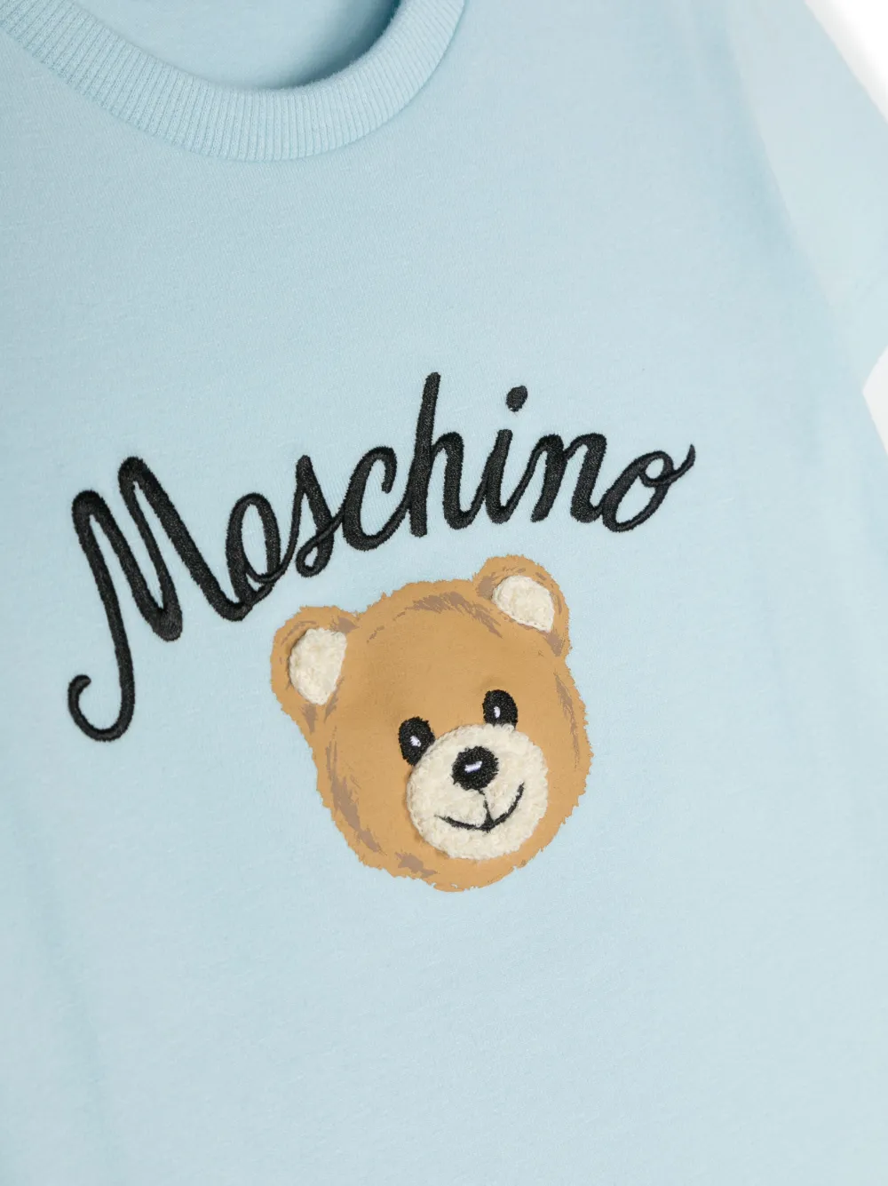 Moschino Kids logo-embroidered crew-neck T-shirt - Blauw