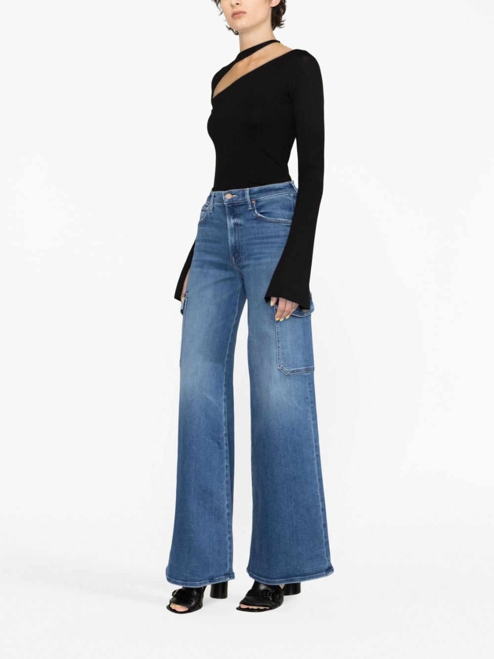 Shop Mother The Undercover Cargo Sneak Wide-leg Jeans In Blue