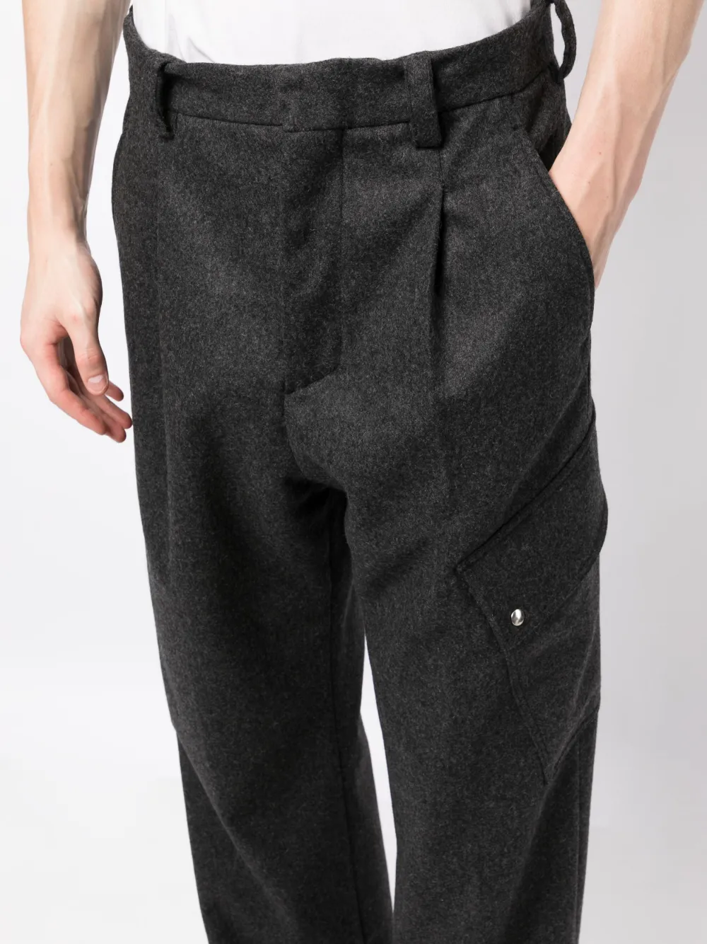 Oamc Pleat-detail Mid-rise Cropped Trousers In Grey