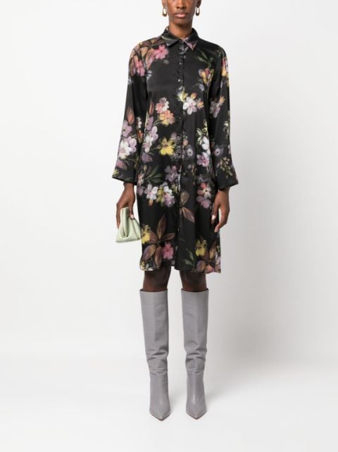 floral-print belted shirt dress