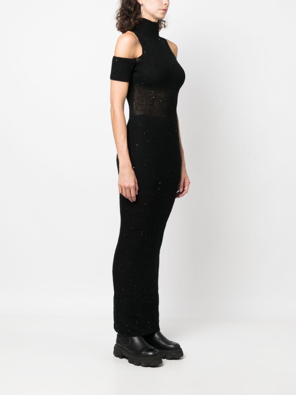 Shop Chiara Ferragni Cold-shoulder Sequin-embellished Maxi Dress In Black