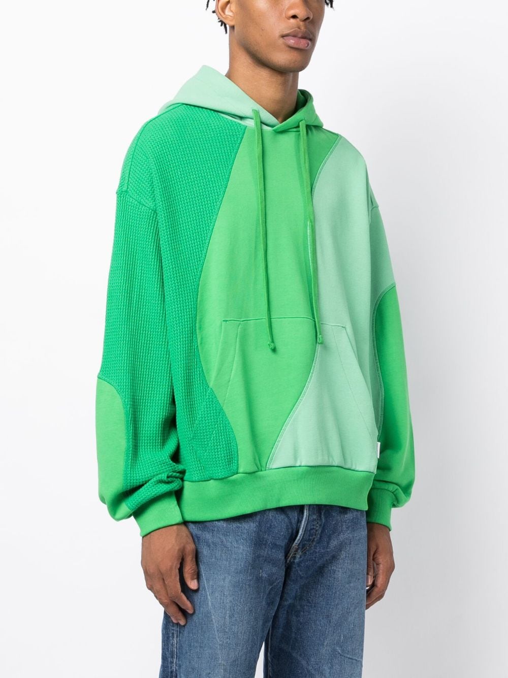 Shop Five Cm Panelled Drawstring Hoodie In Green