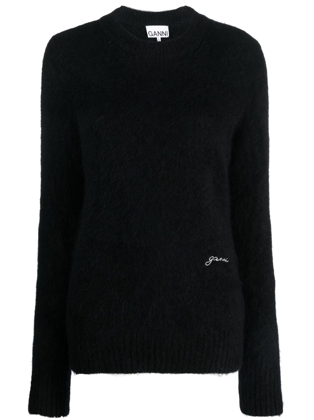 GANNI LOGO-EMBROIDERED CREW-NECK JUMPER