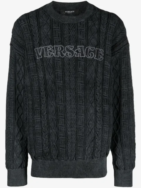 Versace Greca cable-knit jumper