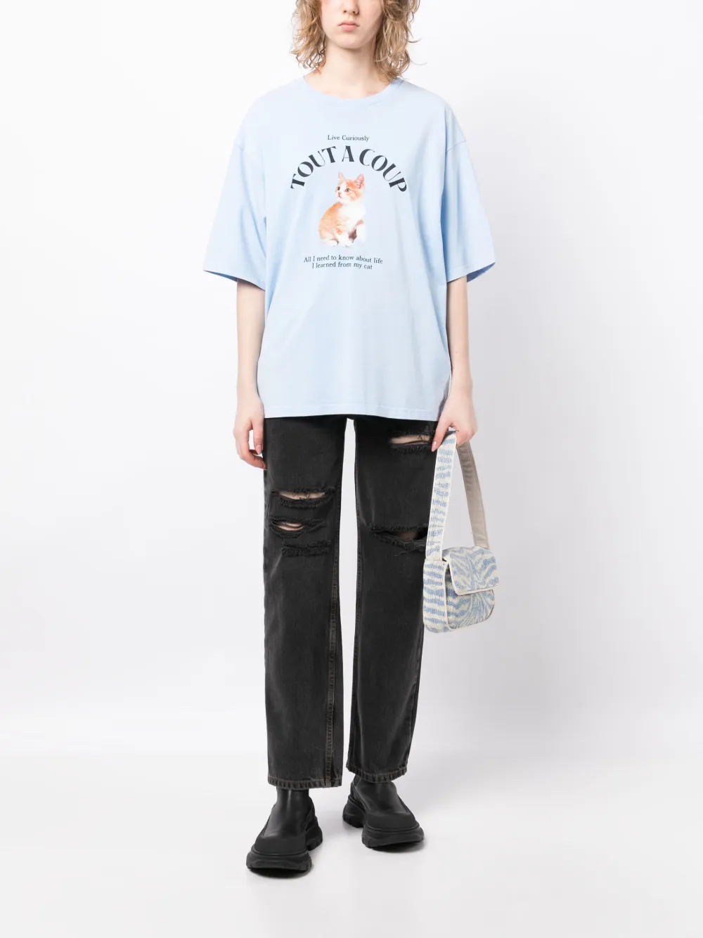 tout a coup logo-print cotton T-shirt - Blauw