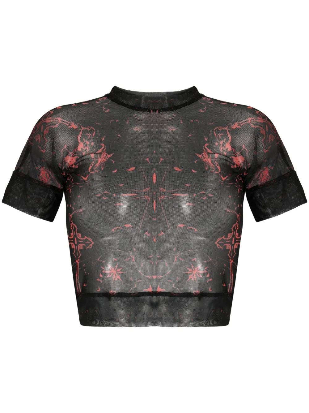 Shop Ottolinger Abstract-pattern Mesh T-shirt In Black