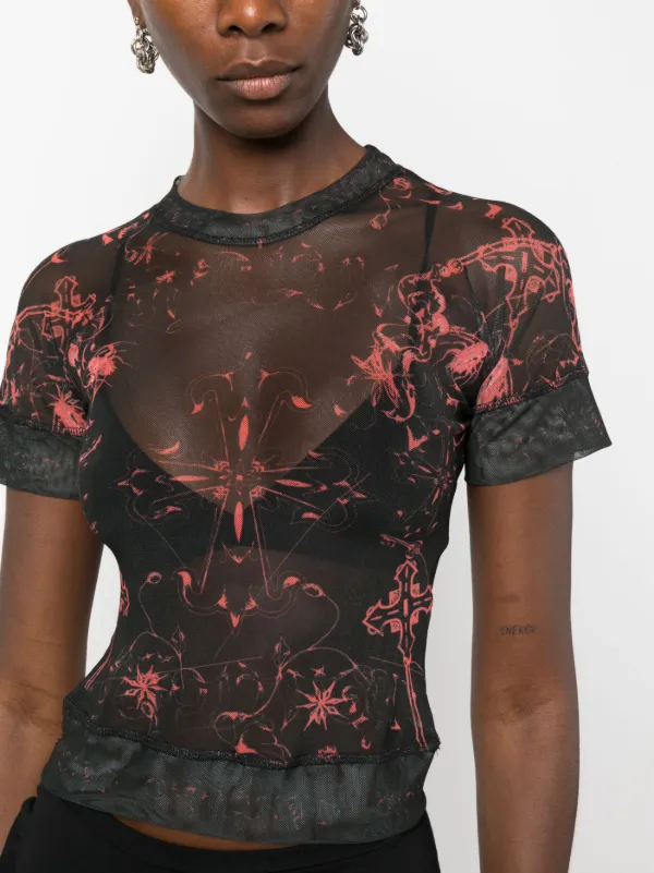 人気商品の中古品・新品・未使用品 Mesh abstract-pattern Ottolinger T-shirt JO FARFETCH | Black | トップス