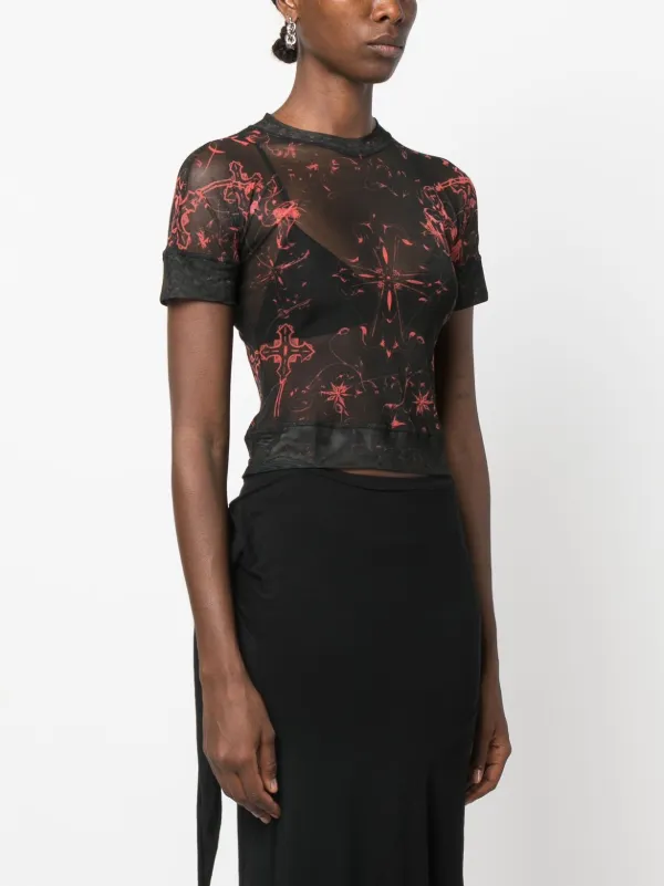 Ottolinger abstract-pattern Mesh T-shirt | Black | FARFETCH JO