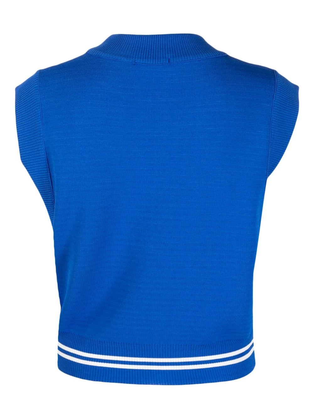 Shop Autry Logo-embroidered Cap-sleeved Knitted Top In Blue