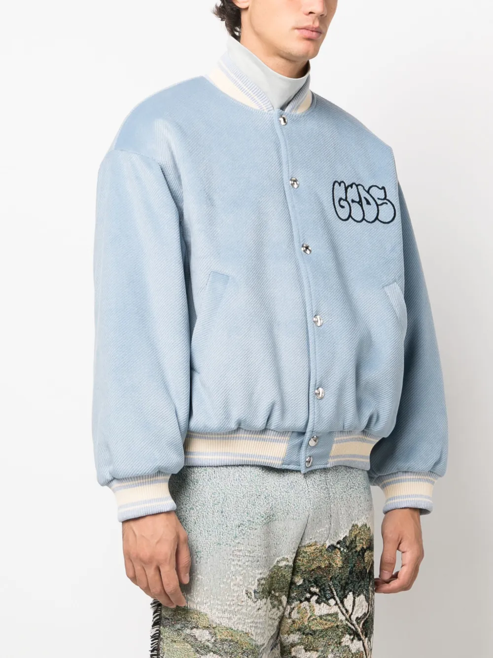 Shop Gcds Graffit-logo Varsity Bomber Jacket In Blue