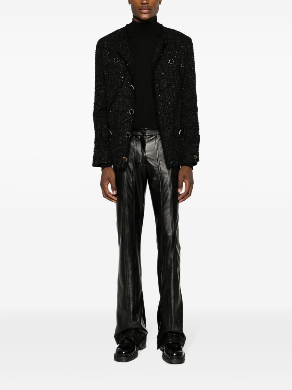 Shop Gcds Embossed-buttons Sequinned Tweed Jacket In Black