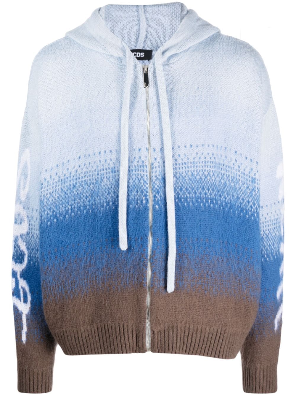 Gcds Patterned-jacquard Brushed Zip-up Hoodie In Blue