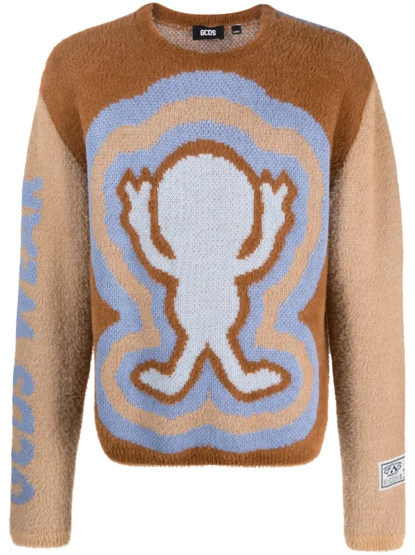 GCDS Wirdo Win Hairy Jacquard Jumper Neutrals FARFETCH LB