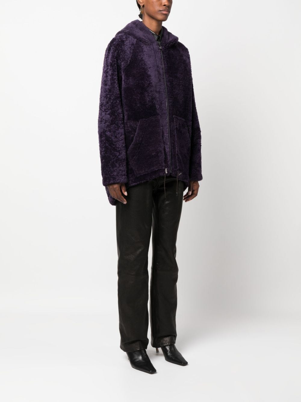 Shop Simonetta Ravizza Adri Hooded Shearling Jacket In Purple
