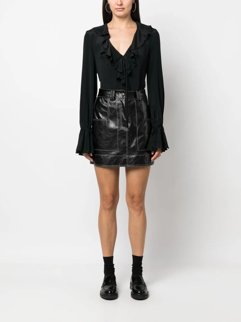 Blugirl ruffled long-sleeve blouse - Zwart
