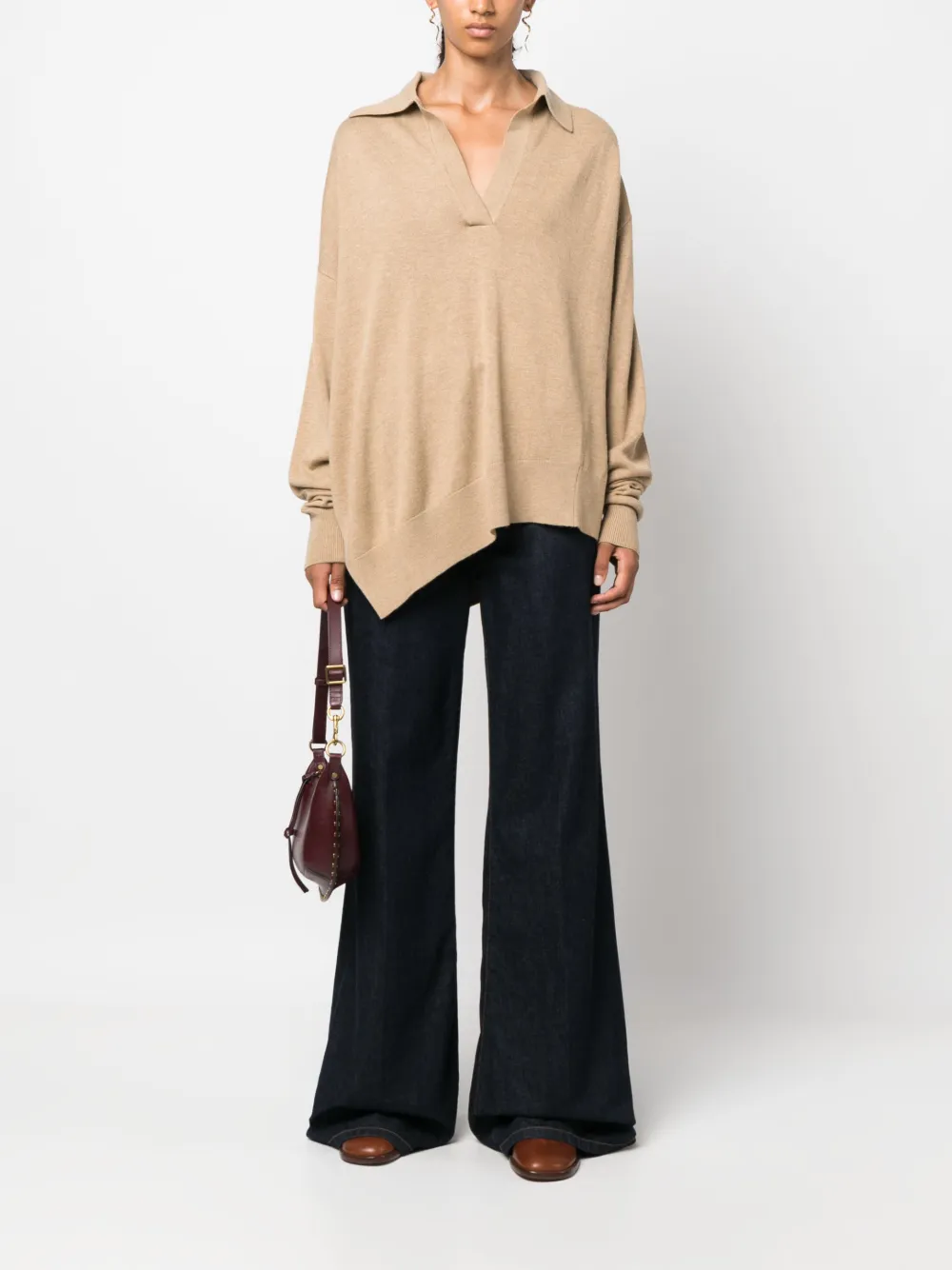 ISABEL MARANT asymmetric-hem fine-ribbed jumper - Beige