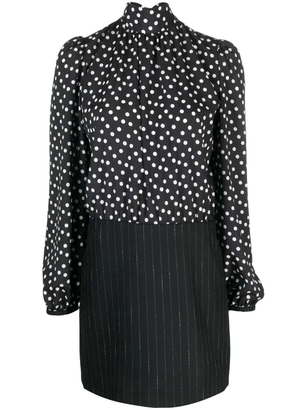 Msgm Hybrid Polka-dot Mini Dress In Black