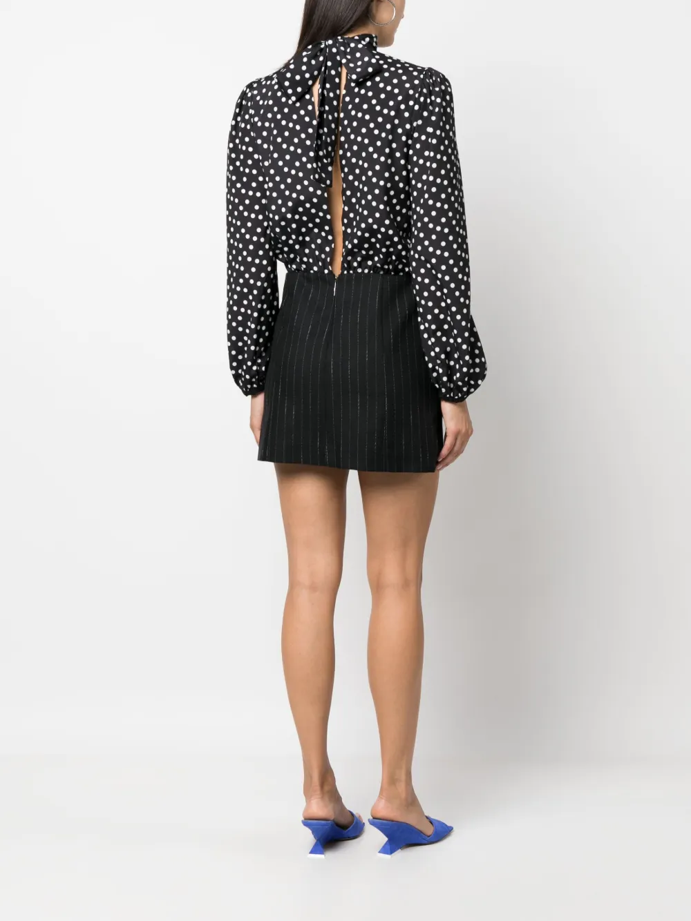 Msgm Hybrid Polka-dot Mini Dress In Black