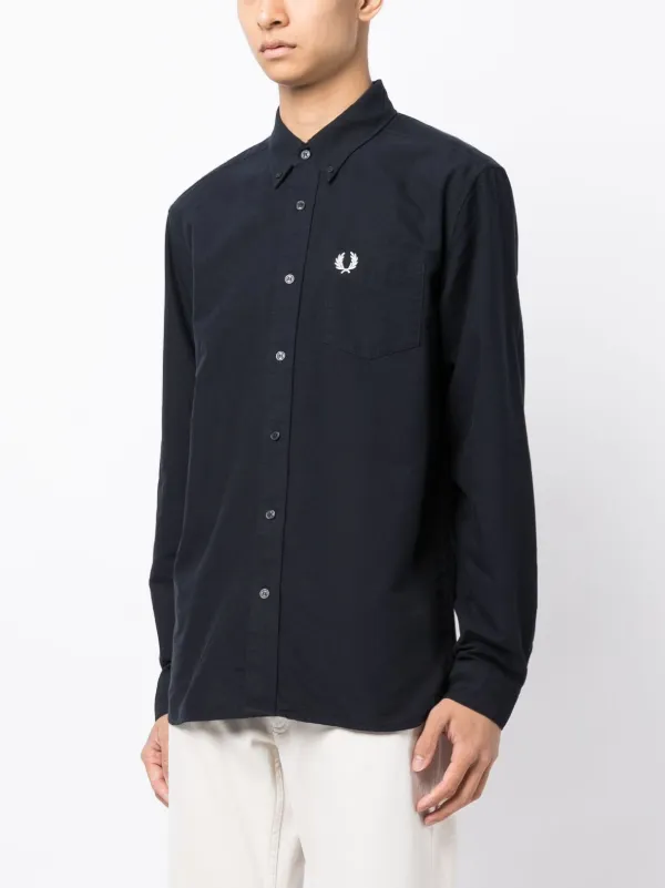 Fred Perry Oxford logo-embroidered Cotton Shirt | Blue | FARFETCH CA