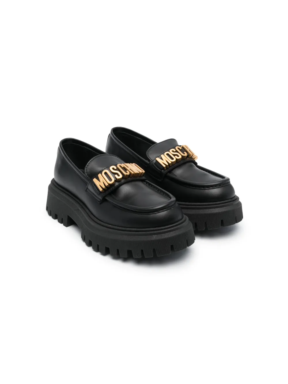 Moschino Logo-plaque Leather Moccasins In Black