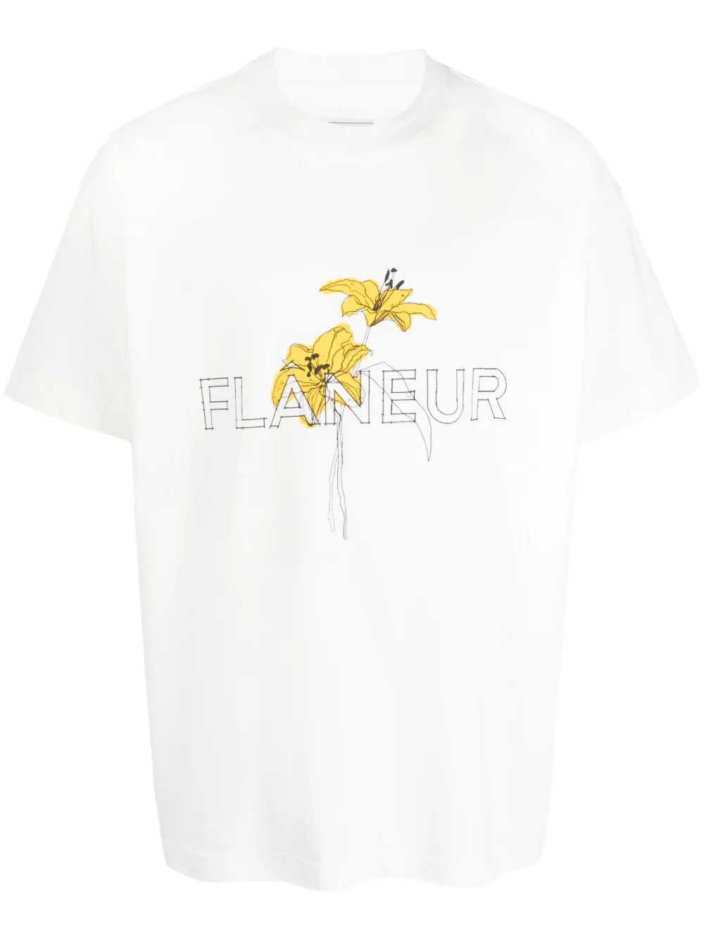 Flaneur Homme La Fleur Cotton T-shirt In White