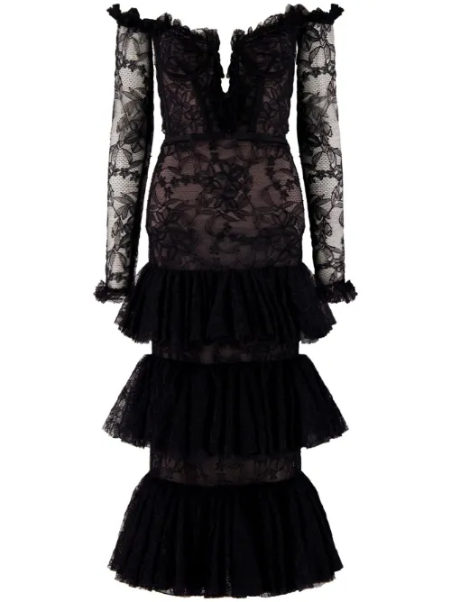 Robe en dentelle à épaules dénudées - Giambattista Valli - Modalova