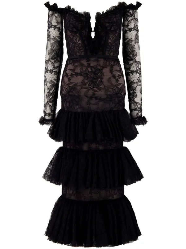 Giambattista Valli Tiered Off-the-shoulder Lace Dress - Black Giambattista Valli Tiered Off-the-shoulder Lace Dress - Black