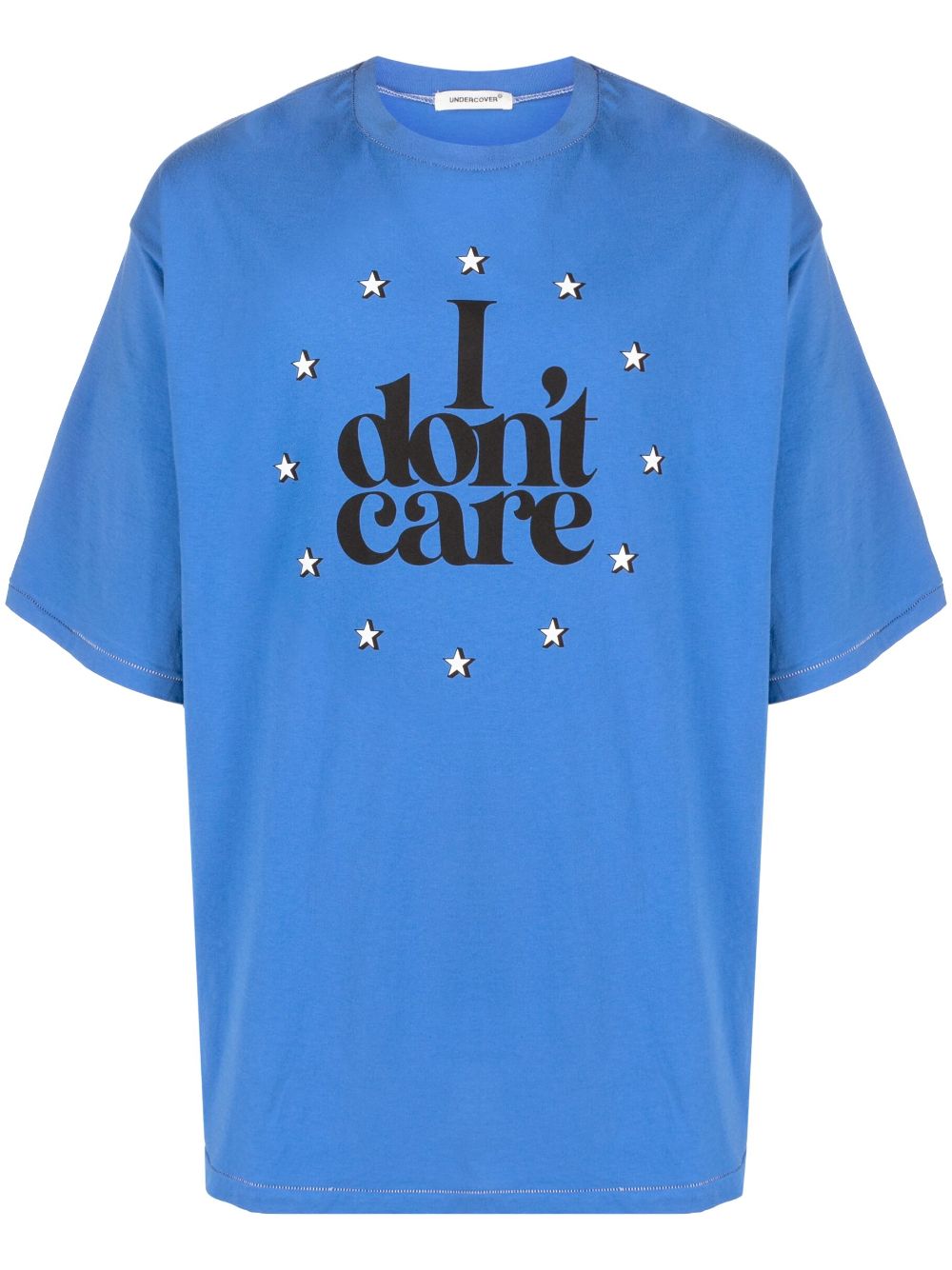 Shop Undercover I Don't Care Print Cotton T-shirt In Blue