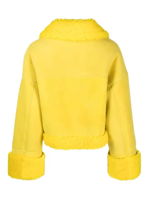 GCDS shearling-collar Leather Jacket | Yellow | FARFETCH JO