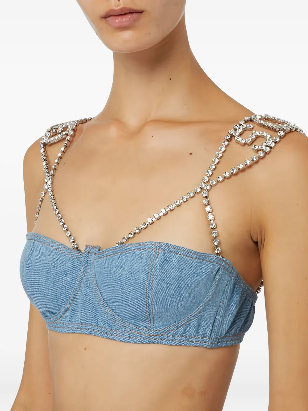 GCDS Bling denim top Blauw