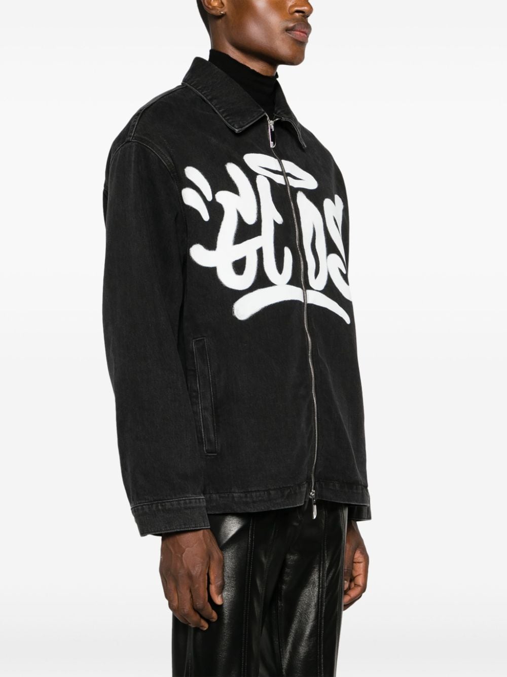 Shop Gcds Grafitti-print Cotton Denim Jacket In Black