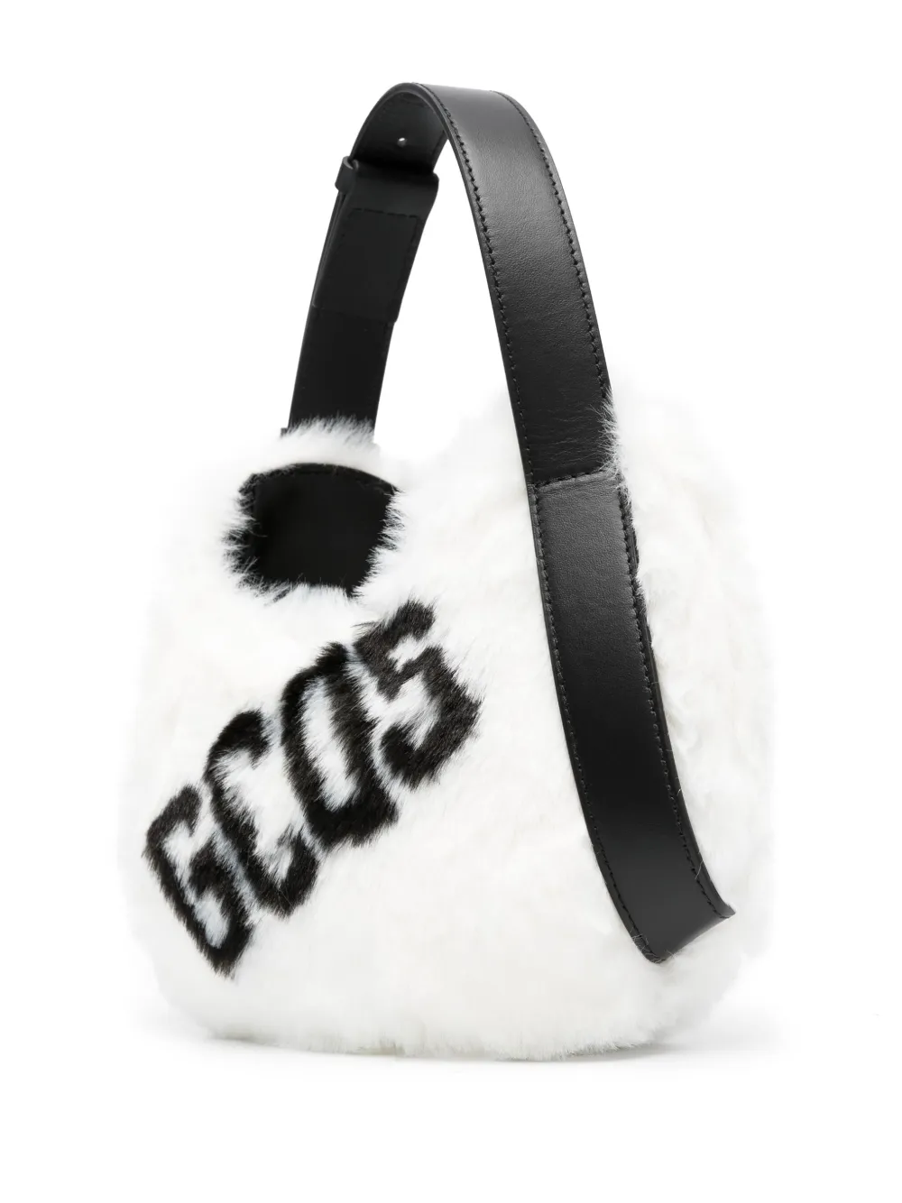 Shop Gcds Small Comma Faux Fur Logo Shoulder Bag In White