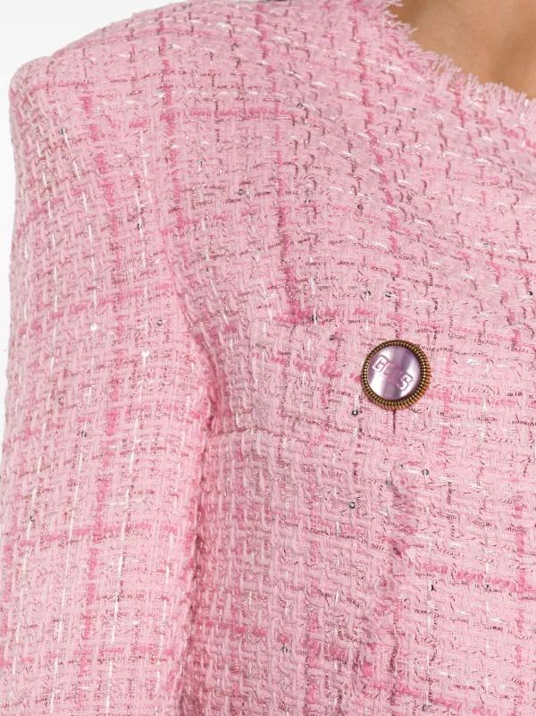 GCDS button-up Cropped Tweed Jacket | Pink | FARFETCH AO