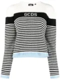 GCDS jacquard-logo striped jumper - White