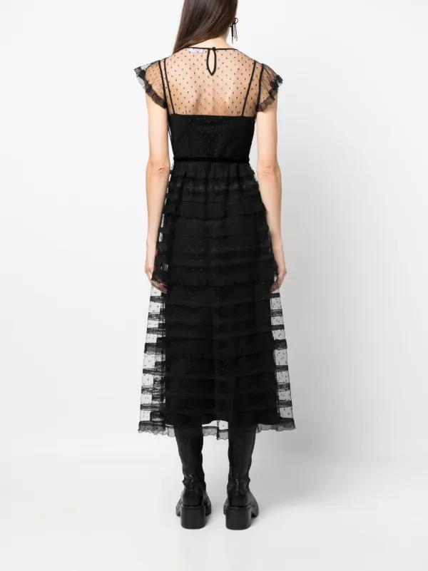 RED Valentino ruffle detail point d esprit Midi Dress Farfetch