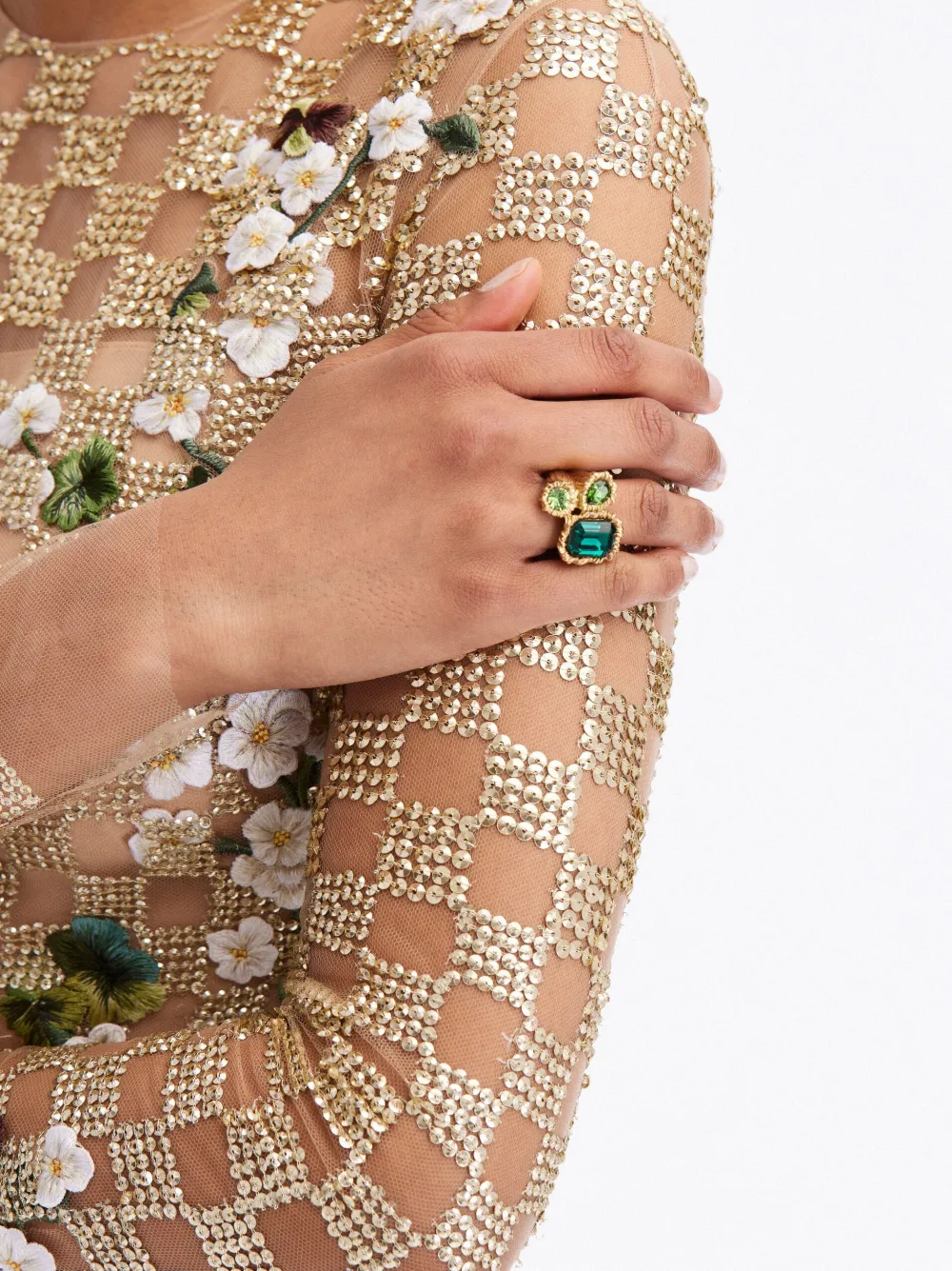 Oscar de la Renta Ring verfraaid met kristallen - Groen