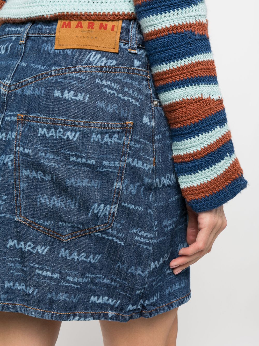 Shop Marni Logo-print Denim Skirt In Blue