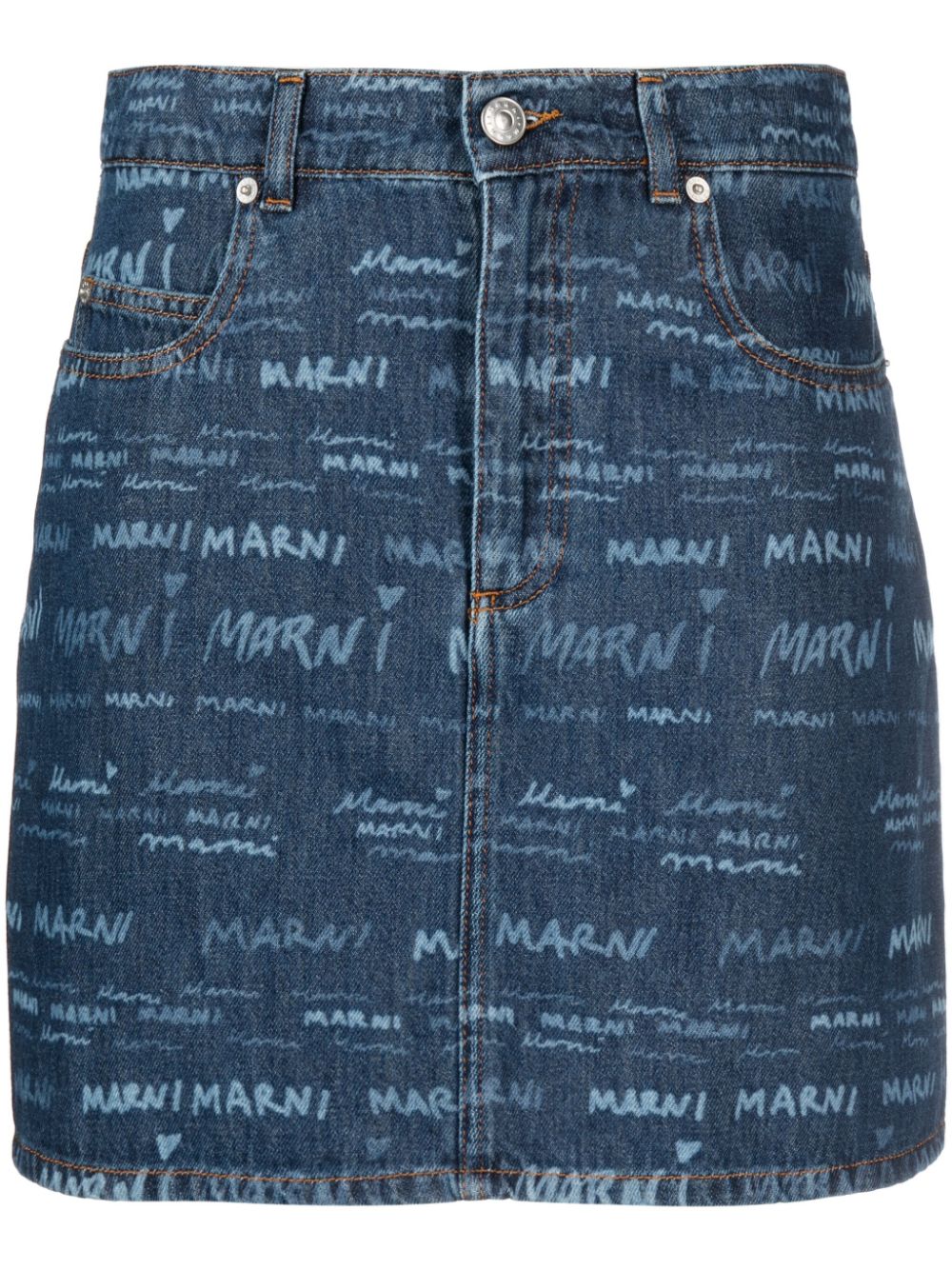 Shop Marni Logo-print Denim Skirt In Blue