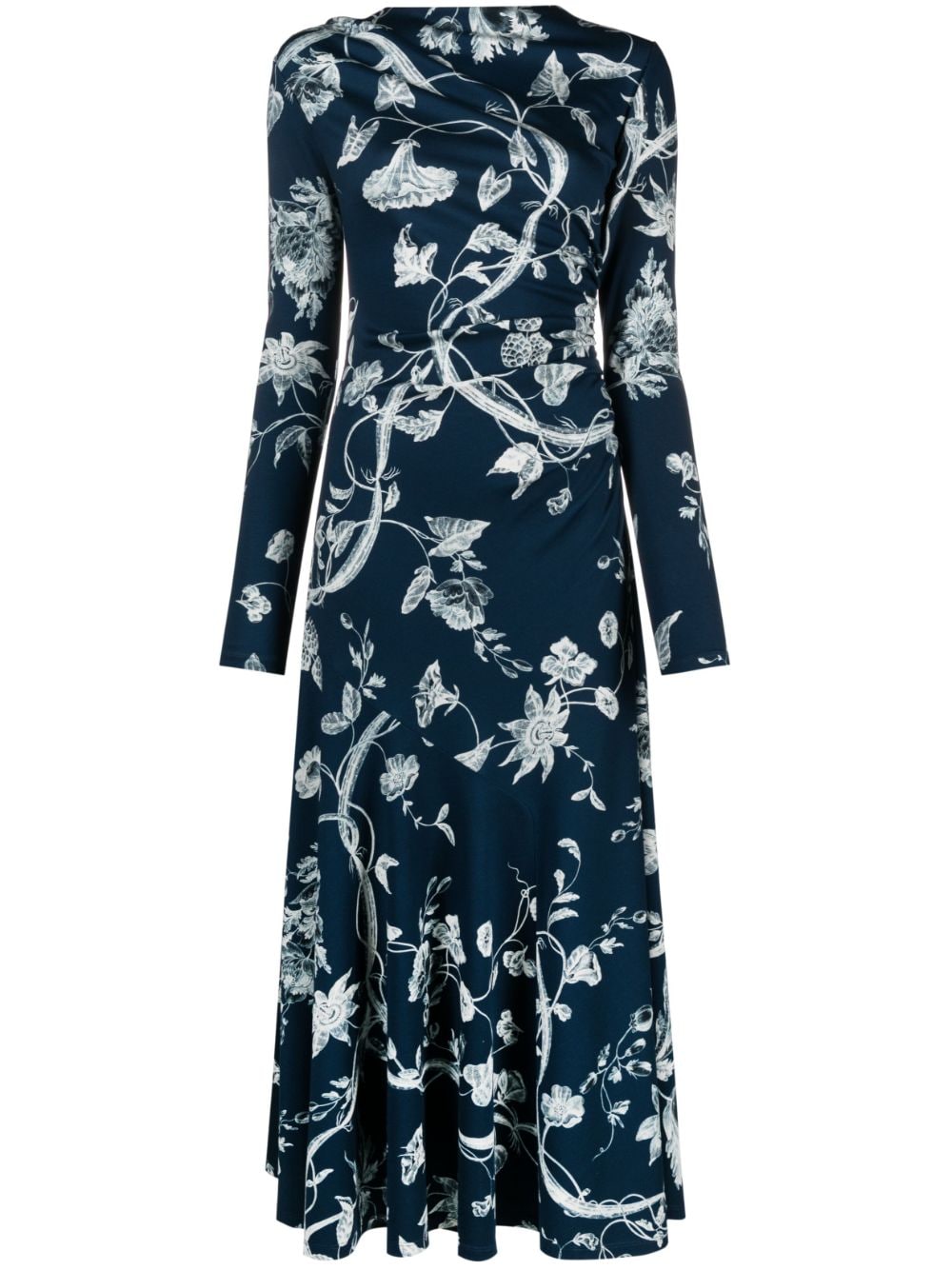 Shop Erdem Kleid Floral-print Midi Dress In Blue