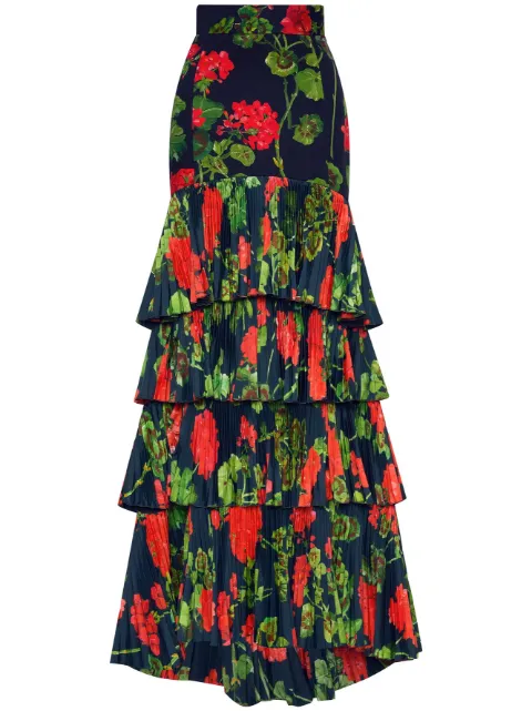 Oscar de la Renta geranium-print tiered maxi dress