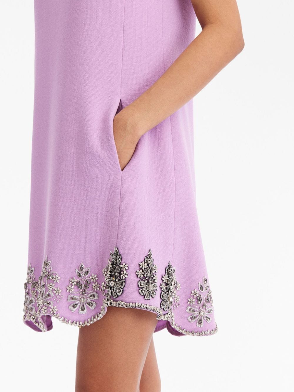 Shop Oscar De La Renta Crystal-embroidered Scallop-hem Shift Dress In Pink