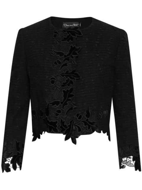 Oscar de la Renta guipure-lace velvet cropped jacket