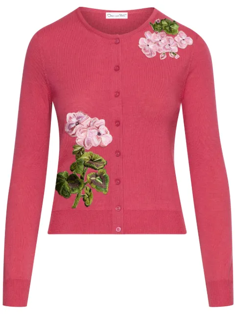 Oscar de la Renta geranium-print threadwork cardigan