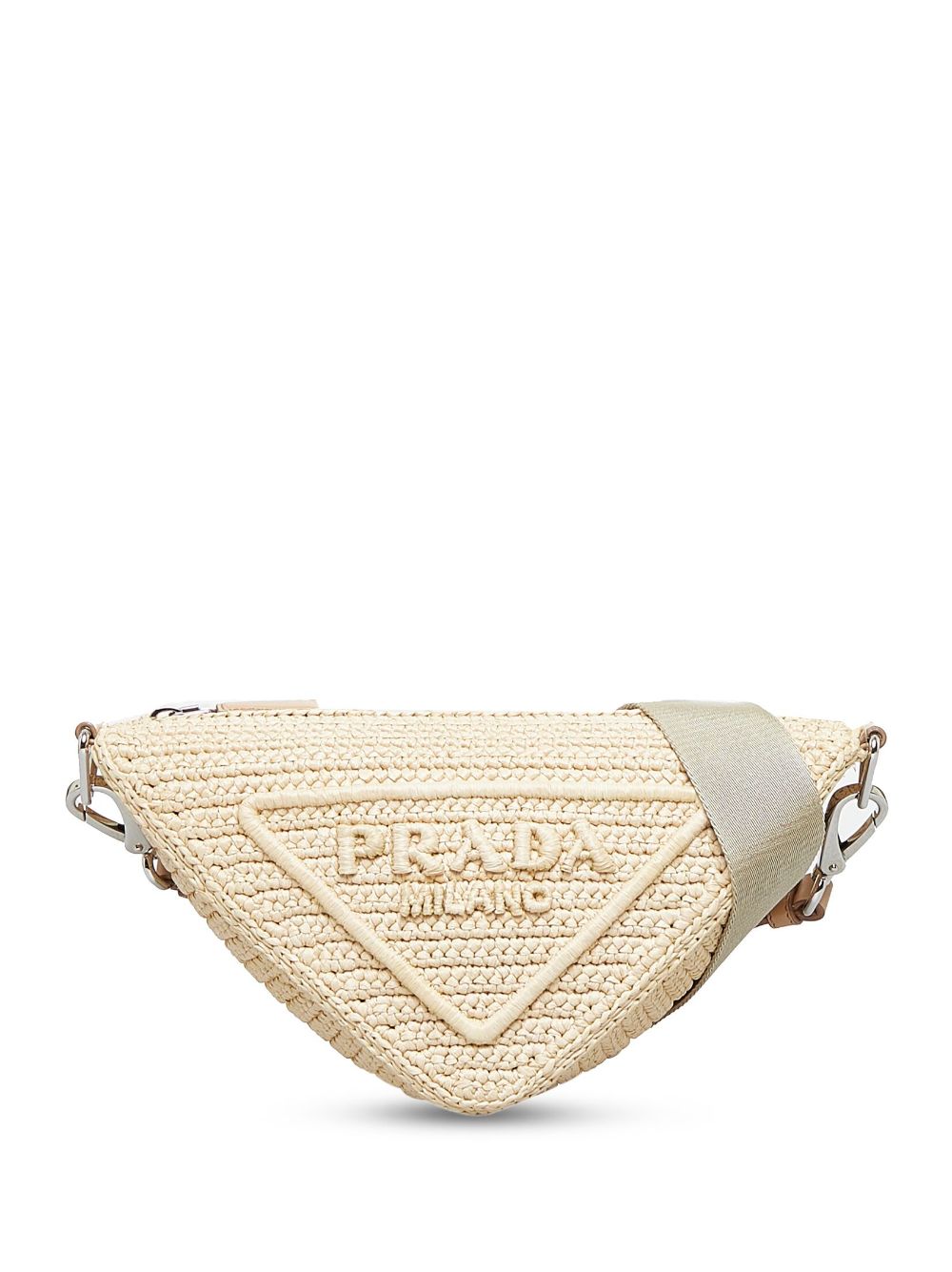 Pre-owned Prada Triangle Raffia Crossbody Bag In Neutrals