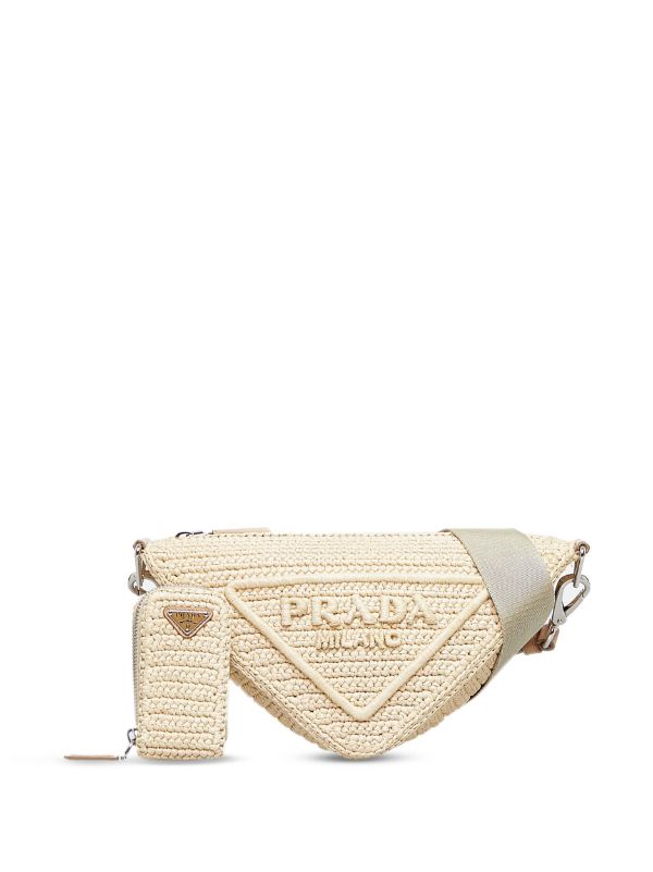 Shop Prada Raffia & Leather Crossbody Bag