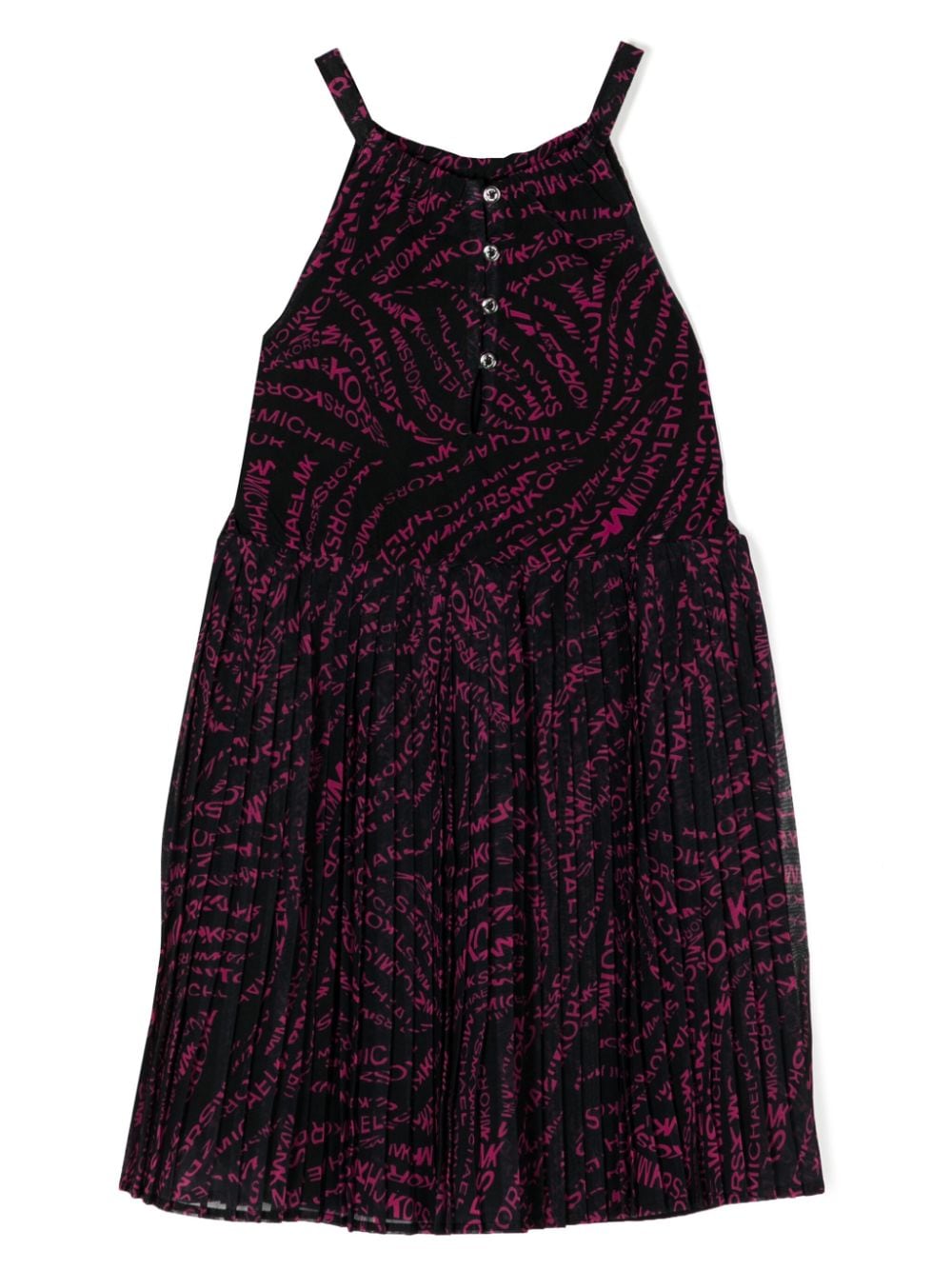 Shop Michael Kors Logo-print Pleated Dress In 黑色