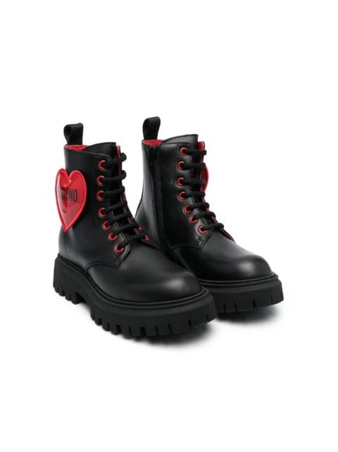 Moschino Kids heart-patch combat boots